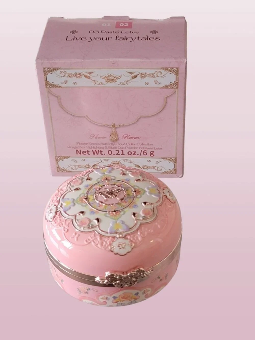 Flower Knows Butterfly Cloud Collar Highlighter Blush Duo 03 Pastel Lotus NIB